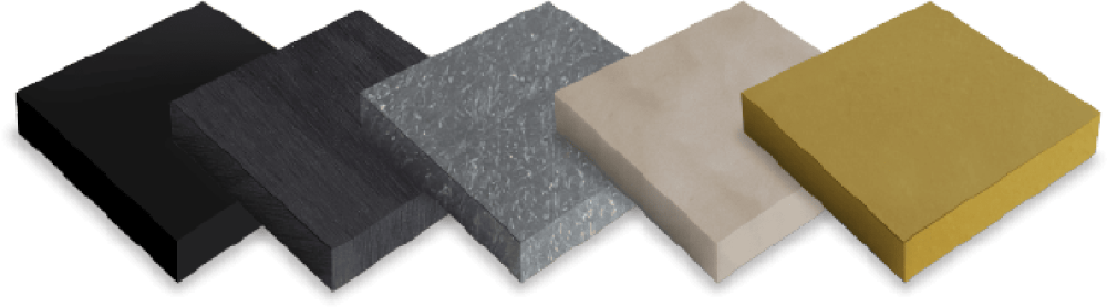 Strong vibration damping rubber and resilient materials for industrial applications.